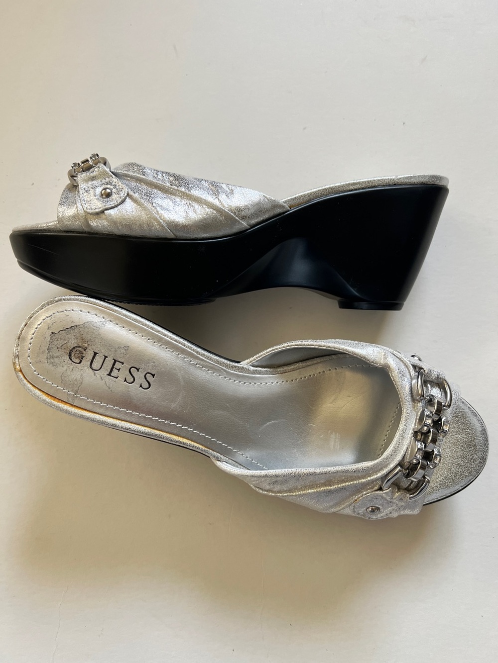 Guess Silver Metallic Bling Wedge Sandals - Picture 5 of 11